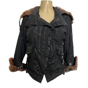 Punto Jacket Fur Collar Black Button Closure Pockets Leather trim 6 S